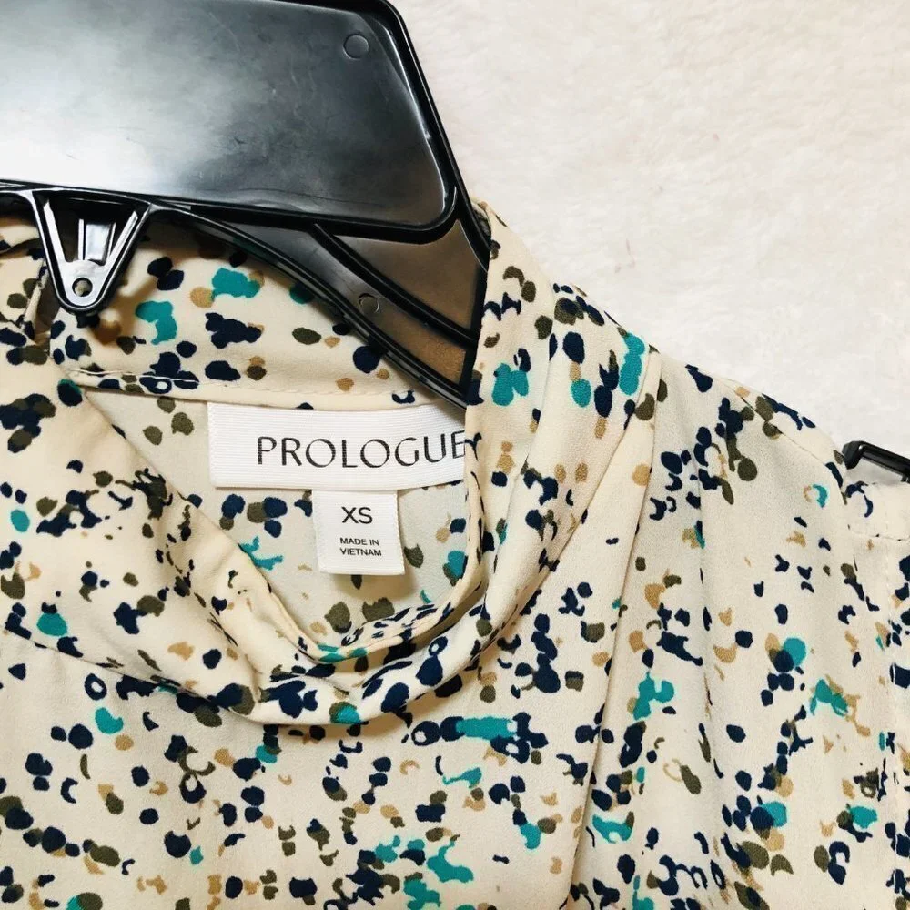 Prologue Cream and Blue Abstract Sleeveless Turtleneck Blouse Size XS - Picture 3 of 7